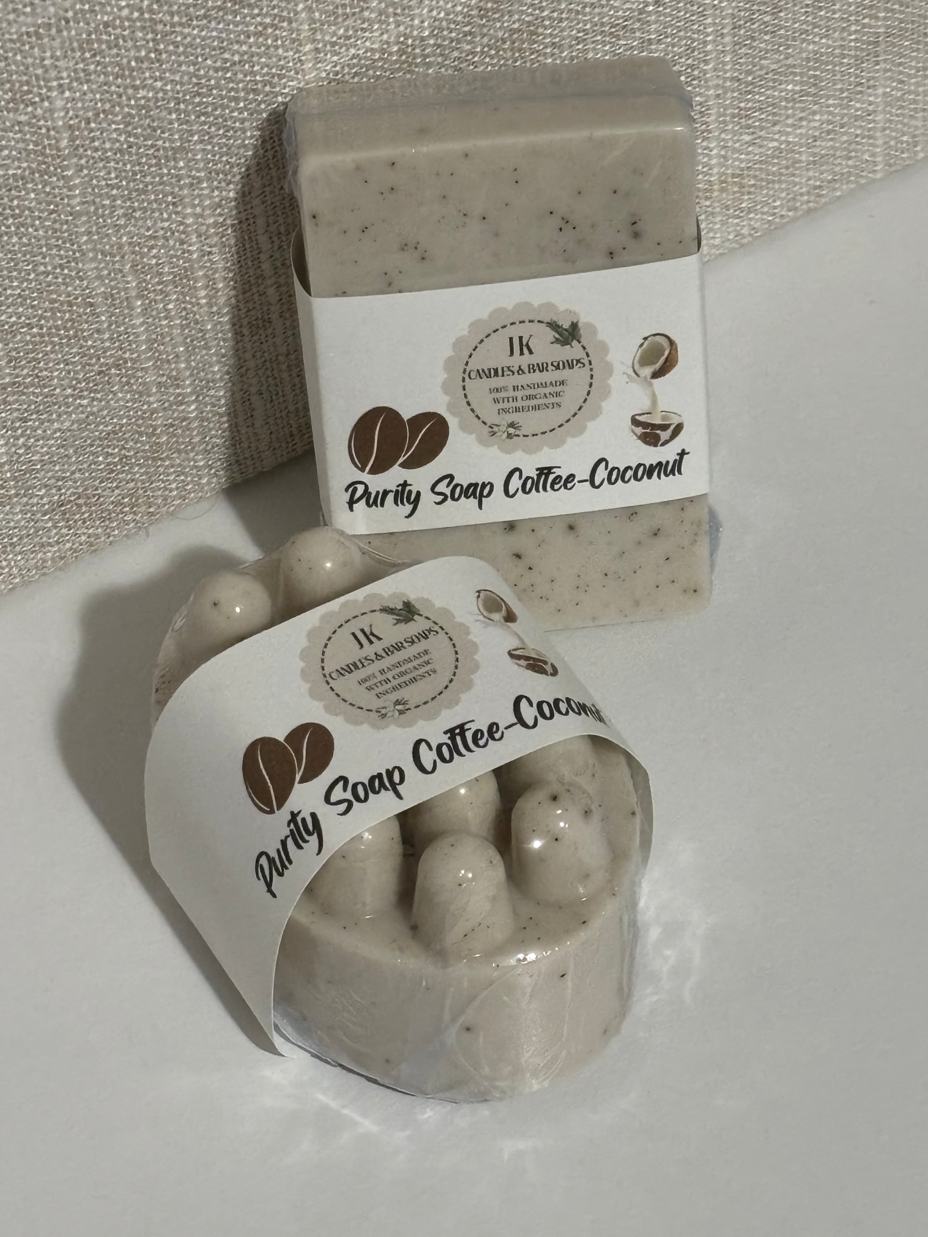 Coffee and Coconut Milk Soaps. Massager and square.Set of 2