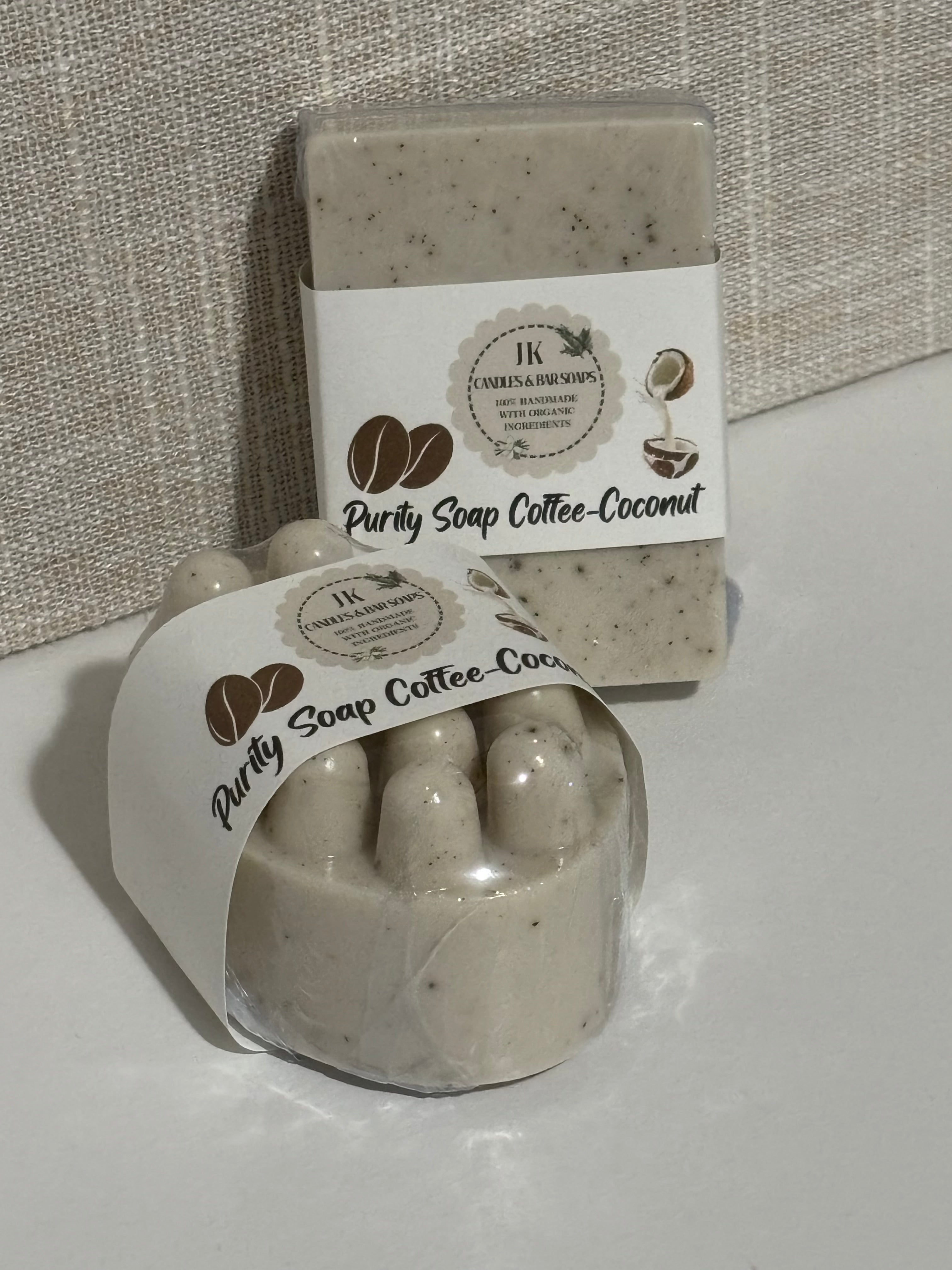 Coffee and Coconut Milk Soaps. Massager and square.Set of 2